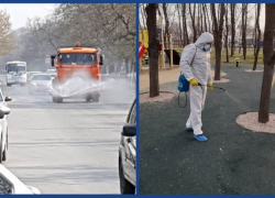 В Новочеркасске дезинфекцию улиц проводят вручную и со спецмашин
